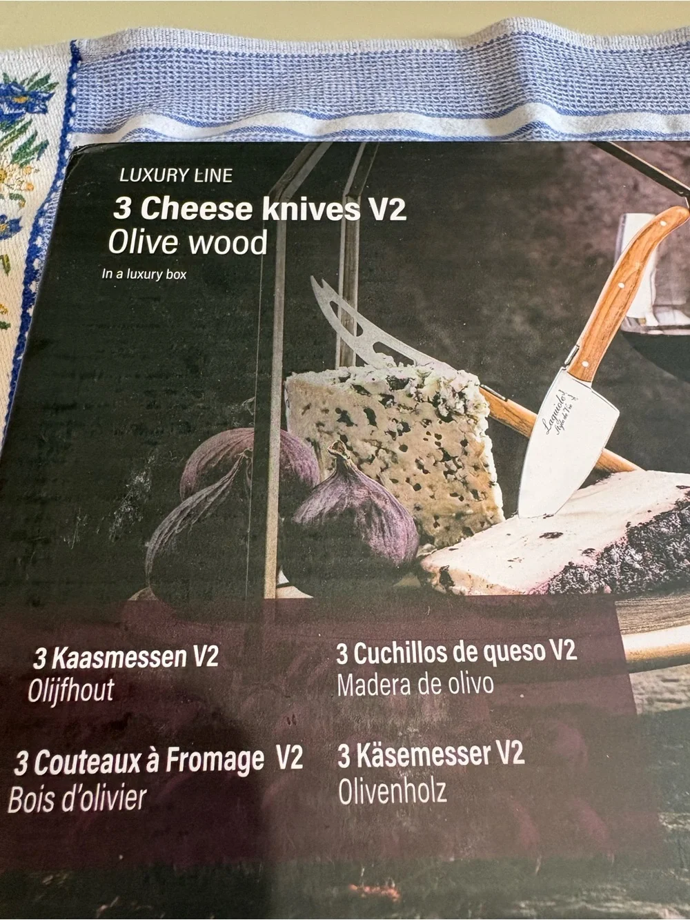 Laguiole 3-Cheese Knife Set Box with Olive Wood Handles - Black & Brown